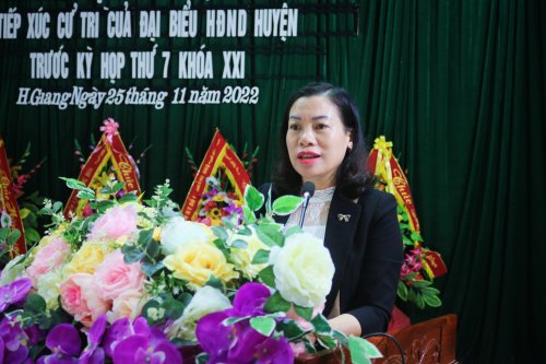 6. Bà Trịnh Thị Quế - TVHU, Trưởng Ban Dân vận, Chủ tịch UB MTTQ huyện, Tổ trưởng trả lời và tiếp thu ý kiến cử tri.jpg
